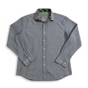 Men's Navy Micro-Pattern Long-Sleeve Button-Down Shirt